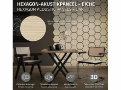 ML-Design 2x Paneles acústicos hexagonales de pared MDF color roble 66,5x81x2cm 1 m² tratamiento de insonorización absorbente de ruido para set up Color natural claro Discount
