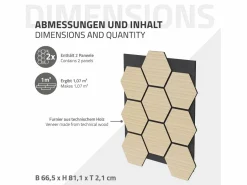 ML-Design 2x Paneles acústicos hexagonales de pared MDF color roble 66,5x81x2cm 1 m² tratamiento de insonorización absorbente de ruido para set up Color natural claro Discount