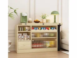 Mobiliario de bar, Buffet con mesa plegable retráctil - gran espacio de almacenamiento - Natural y Negro^ModernLuxe New