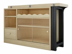 Mobiliario de bar, Buffet con mesa plegable retráctil - gran espacio de almacenamiento - Natural y Negro^ModernLuxe New