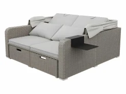 Mobiliario de jardín extensible - Sofá lounge de ratán PE con dosel ajustable - estructura de acero - Taupe^ModernLuxe New
