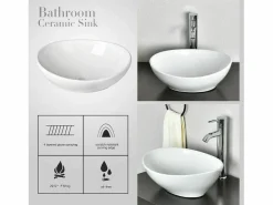 DripeX Moderno fregadero ovalado de cerámica, lavabo del baño, bandeja de lavado , 410x340x150 mm Blanco Best