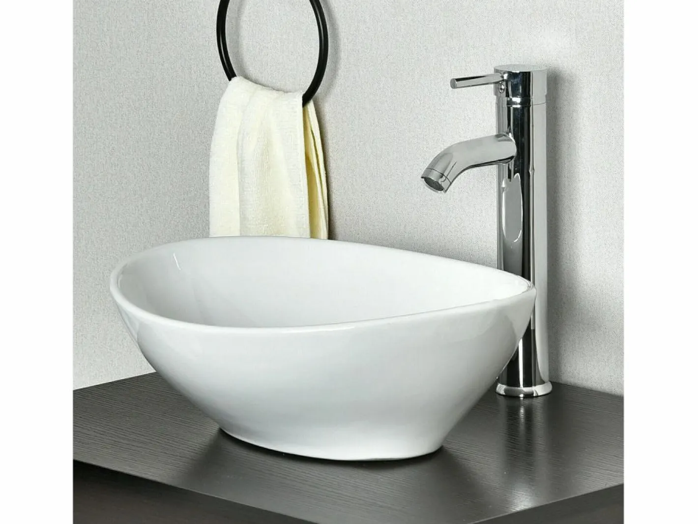 DripeX Moderno fregadero ovalado de cerámica, lavabo del baño, bandeja de lavado , 410x340x150 mm Blanco Best