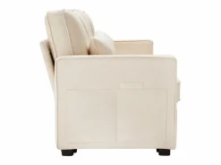 Moderno sofá recto de 4 plazas con bolsillos laterales y cojines - en tejido de lino - mueble de salón - Beige Best