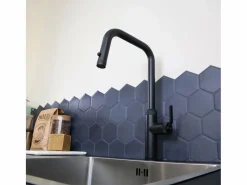 Essebagno Molette Mezclador de fregadero con teleducha extraíble en mate Negro Hot