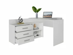 TOPESHOP MOLINE - Escritorio esquinero con almacenaje - 3 cajones + 2 estantes - 120x50x76 cm - Escritorio para ordenador Blanco Online