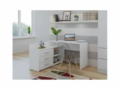 TOPESHOP MOLINE - Escritorio esquinero con almacenaje - 3 cajones + 2 estantes - 120x50x76 cm - Escritorio para ordenador Blanco Online