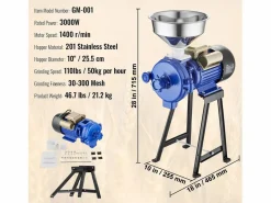 Molino de Granos SucceBuy Eléctrico 3000 W - Robusto, Espesor Ajustable, Ideal para Uso Comercial Y Diversos Granos^ Clearance