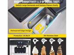 Pequeño Electrodoméstico|Máquina Comercial para Helado Suave SucceBuy de 2200 W, 2+1 Sabores, de Pie