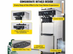 Pequeño Electrodoméstico|Máquina Comercial para Helado Suave SucceBuy de 2200 W, 2+1 Sabores, de Pie