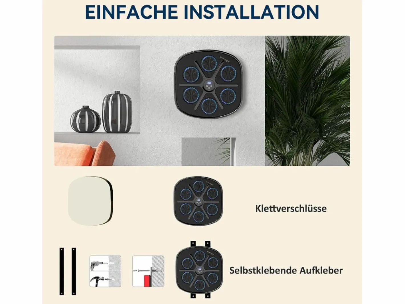 Máquina de Boxeo con Música, Bluetooth, LED, Montaje en Pared, para Adultos, Negra (41,8 x 44,6 x 7,5 cm) Negro Discount