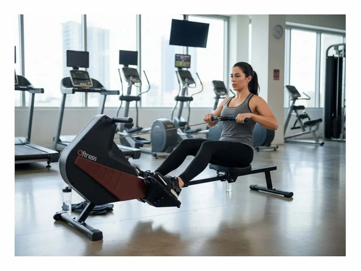 Máquina de ejercicios de remo con tiro central - O'Fitness - Contador de 5 funciones - Rueda magnética: 5 Kg Negro Sale