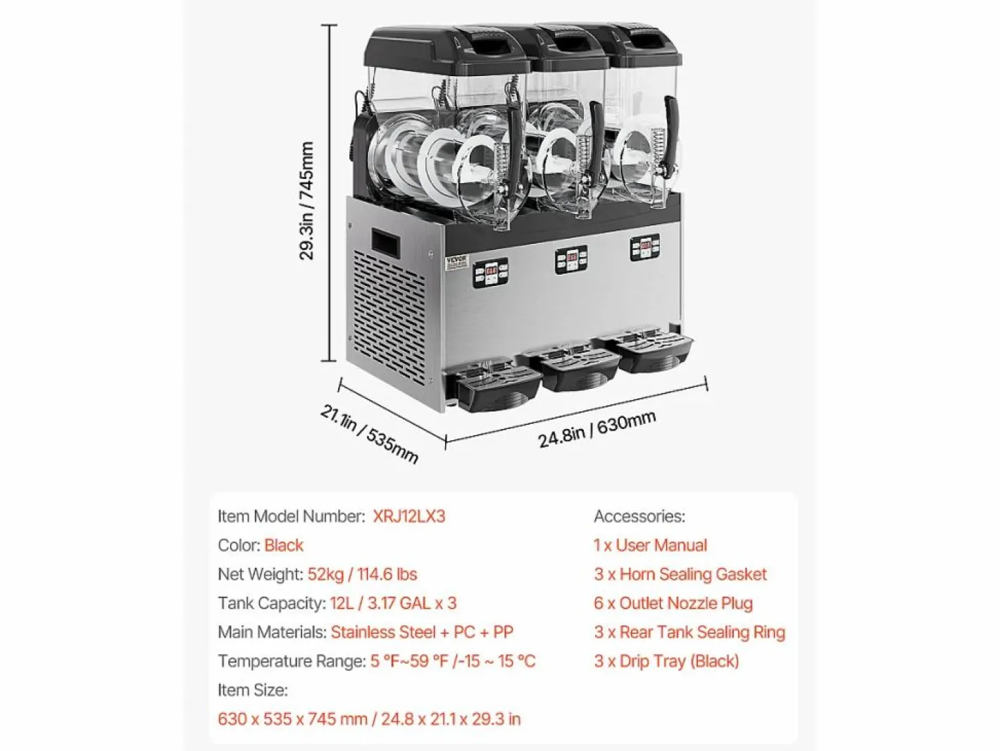Máquina de Granizado Comercial SucceBuy 12 Lx3, Máquina de Bebidas Frías con Triple Depósito, Acero Inoxidable para la Casa, la Fiesta, el Café^ Clearance