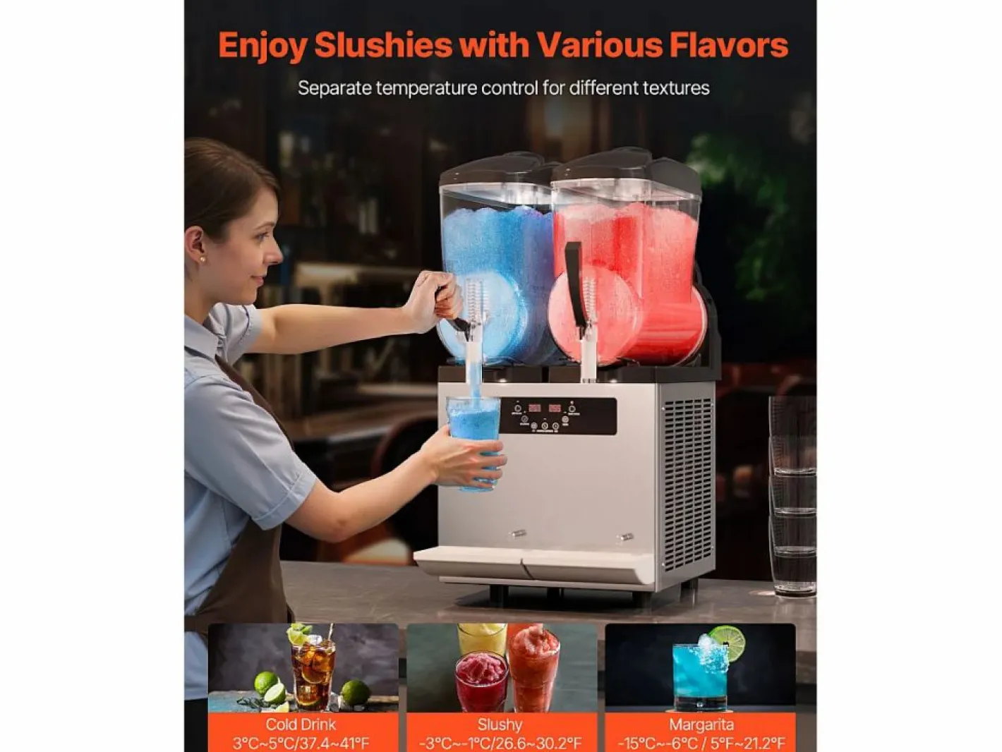 Máquina de Granizado Comercial SucceBuy 12 Lx2, Máquina de Smoothie Margarita, Acero Inoxidable, para la Casa, la Fiesta, el Café, el Bar^ Sale