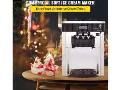 Pequeño Electrodoméstico|Máquina de Helado Blando SucceBuy, Comercial de Mostrador 2200 W 2 + 1 Sabores, para Restaurantes, Bares, Cafeterías, Panaderías