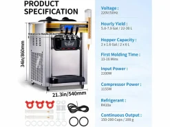 Máquina de Helado Blando SucceBuy, 22-30 L/H, 2200 W, Máquina de Helado Italiano Comercial Tolva 2x6 L Plateado Sale