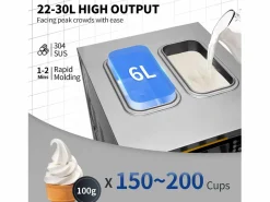 Máquina de Helado Blando SucceBuy, 22-30 L/H, 2200 W, Máquina de Helado Italiano Comercial Tolva 2x6 L Plateado Sale