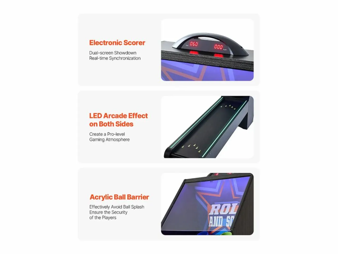 Máquina de Skeeball SucceBuy 274cm Lanzar y Marcar Mesa de Juego de Arcade Marcador Electrónico Sala de Juegos 4 Bolas