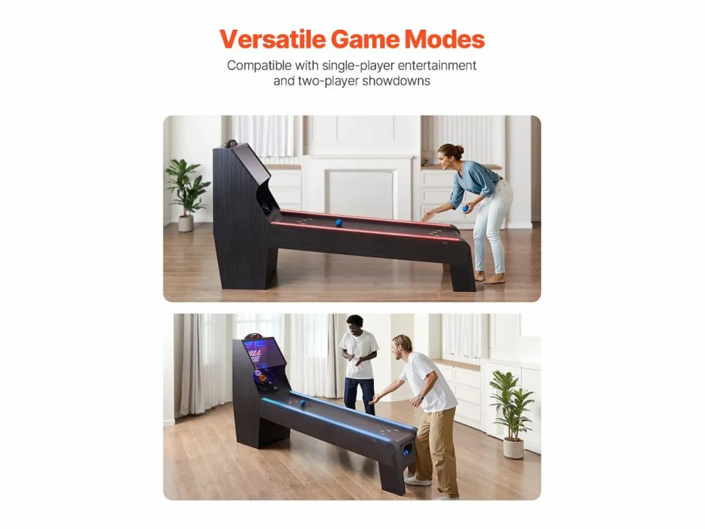 Máquina de Skeeball SucceBuy 274cm Lanzar y Marcar Mesa de Juego de Arcade Marcador Electrónico Sala de Juegos 4 Bolas