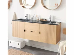 Mueble alto STUDIO de roble doble de 140 cm con encimera de resina Negro New