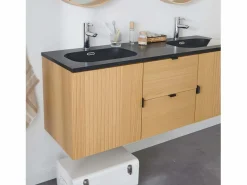 Mueble alto STUDIO de roble doble de 140 cm con encimera de resina Negro New