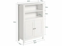 Sobuy Estantería Sobre Inodoro|Mueble Auxiliar para baño Armario de baño Organizador con 2 estantes y 2 Puertas BZR13-W ES