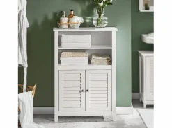 Sobuy Estantería Sobre Inodoro|Mueble Auxiliar para baño Armario de baño Organizador con 2 estantes y 2 Puertas BZR13-W ES
