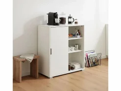 The White Stone Mueble Bajo 2 Puertas Correderas 75×85×38 cm | Armario Moderno Ahorra-Espacio con 2 Estantes Ajustables | Ya Montado Blanco Discount