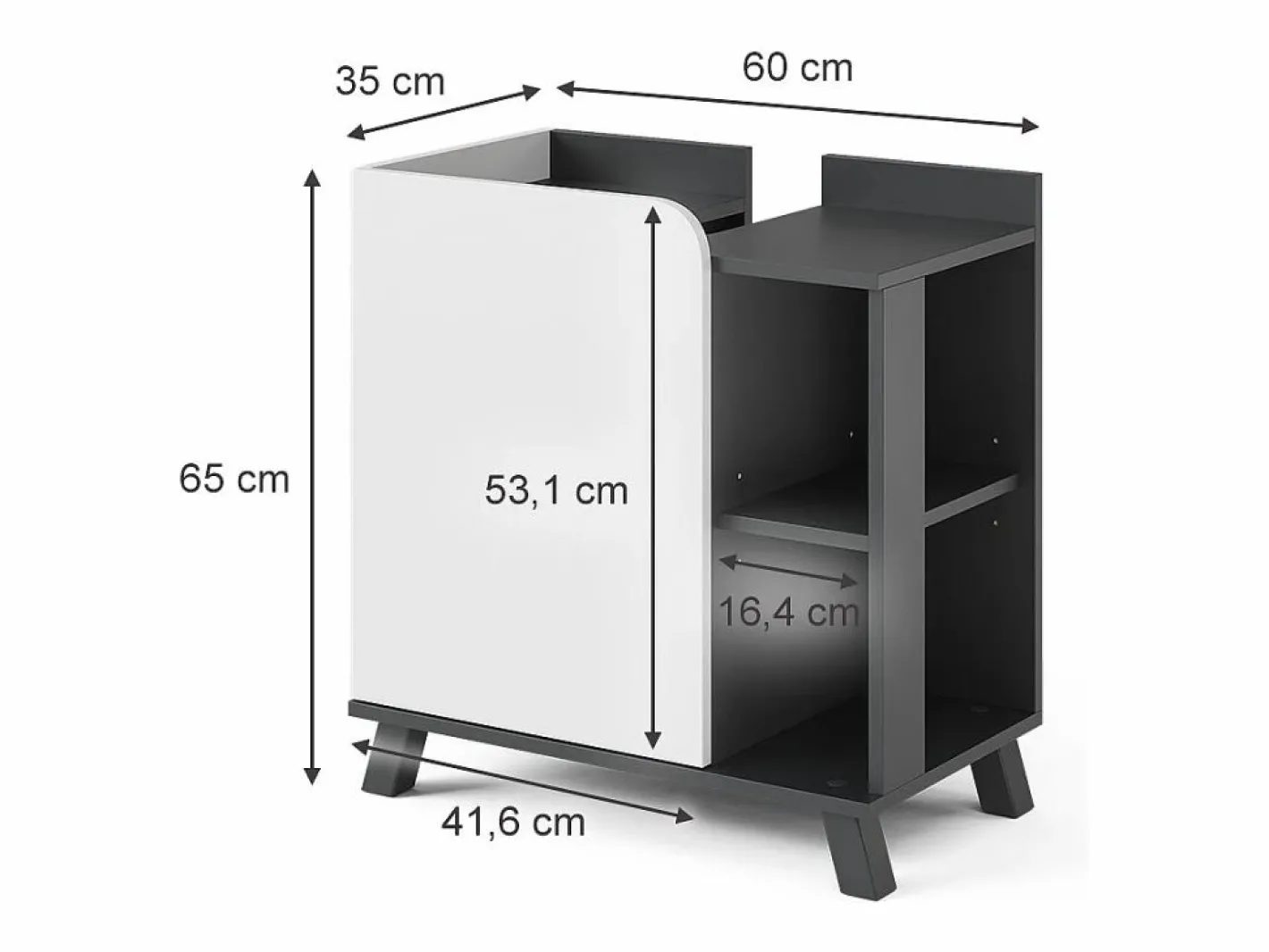 Vicco Mueble De Lavabo|Mueble bajo lavabo antracita/blanco 60x35x65 karen
