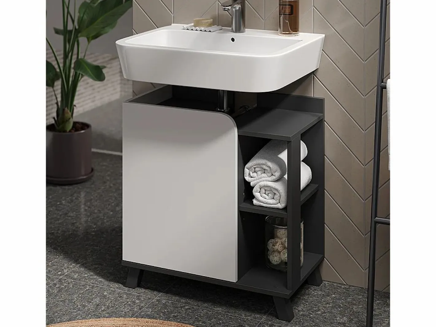 Vicco Mueble De Lavabo|Mueble bajo lavabo antracita/blanco 60x35x65 karen