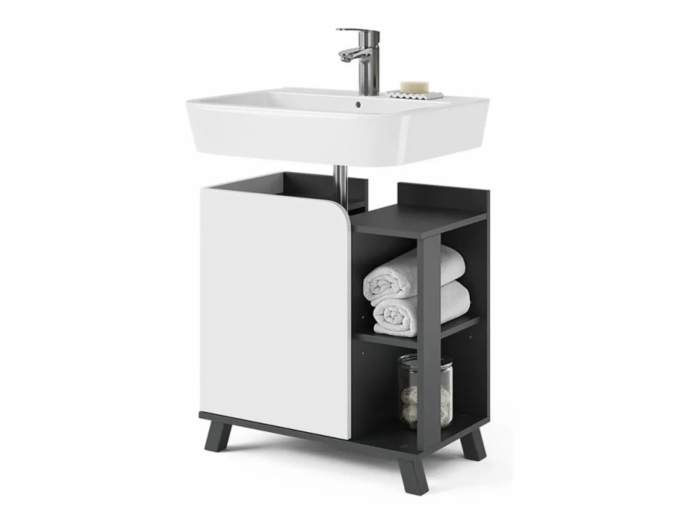 Vicco Mueble De Lavabo|Mueble bajo lavabo antracita/blanco 60x35x65 karen