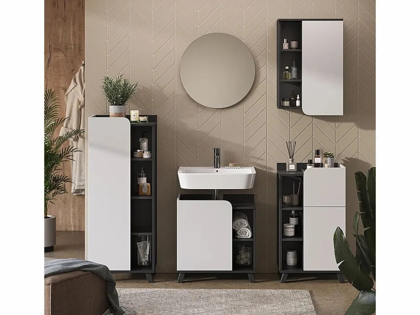 Vicco Mueble De Lavabo|Mueble bajo lavabo antracita/blanco 60x35x65 karen