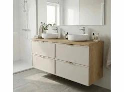 Mueble De Lavabo|Mueble bajo lavabo con encimera de 120 cm. Frentes con marco en roble Cremona / Cachemira Roma.