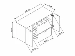 Mueble bajo lavabo con encimera de 120 cm, 2 cajones y 2 puertas, roble Artisan / Orio^ Clearance