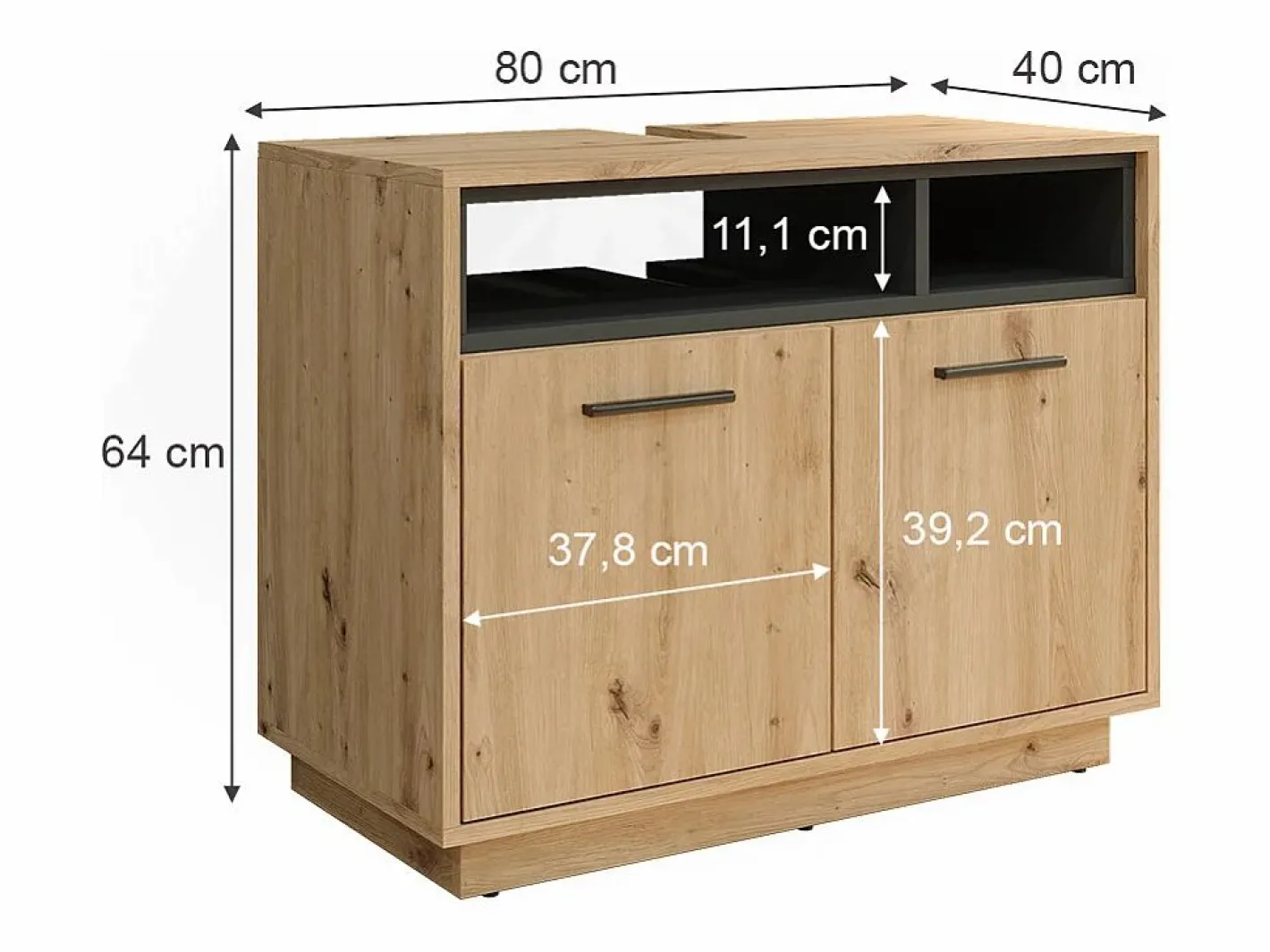 Vicco Mueble bajo lavabo roble artesanal/antracita 80x40x64 beatrice Color natural claro