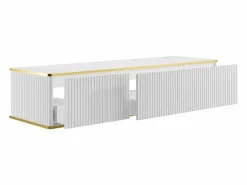 Vente-unique Mueble bajo lavabo suspendido estriado con ribete dorado 2 cajones - - 150 cm - KELIZA Blanco Hot