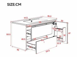 Merax Mueble bajo lavabo suspendido de un seno cerámico - 91 x 46,5 x 50,5 cm - acabado lacado - con LEDs + 2 cajones + puerta - cerámica + MDF - Blanco