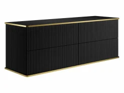 Vente-unique Mueble De Lavabo|Mueble bajo lavabo suspendido estriado con ribete dorado - - 150 cm - KELIZA
