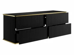 Vente-unique Mueble De Lavabo|Mueble bajo lavabo suspendido estriado con ribete dorado - - 150 cm - KELIZA