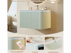 Mueble bajo lavabo suspendido de cerámica de un seno - 80,5 x 47 x 51 cm - acabado lacado - con LEDs + 3 cajones - cerámica + MDF -^Merax Outlet