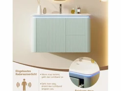 Mueble bajo lavabo suspendido de cerámica de un seno - 80,5 x 47 x 51 cm - acabado lacado - con LEDs + 3 cajones - cerámica + MDF -^Merax Outlet