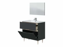 Mueble baño c/espejo y lavabo cerámico Lotto antracita y roble 80x45x80 cm Gris Sale