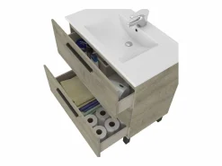Conjunto De Baño|Mueble Baño Nubis Roble Alaska 3 Cajones y Espejo 80x86x45 cm