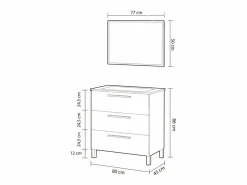 Conjunto De Baño|Mueble Baño Nubis Roble Alaska 3 Cajones y Espejo 80x86x45 cm