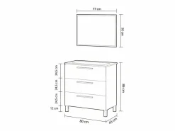 Conjunto De Baño|Mueble Baño Nubis Roble Alaska 3 Cajones y Espejo 80x86x45 cm