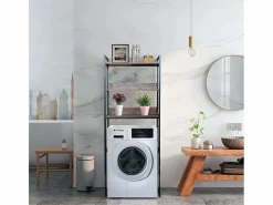 AHD Mueble Para Lavadora|Mueble baño para lavadora, secadora y WC 3 estantes 63x24x157 h Tamiq - Marrón - Negro