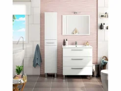 Conjunto De Baño|Mueble Baño Taria Contemporáneo Brillo con Espejo 80x86x45 cm