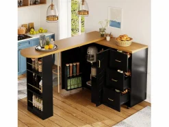 Mueble bar de cocina extensible con ruedas - 135-228 x 39 x 104 cm - con 2 puertas + 3 cajones - MDF + metal -^Merax Hot