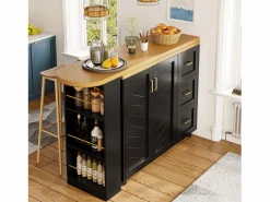 Mueble bar de cocina extensible con ruedas - 135-228 x 39 x 104 cm - con 2 puertas + 3 cajones - MDF + metal -^Merax Hot