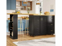 Mueble bar de cocina extensible con ruedas - 135-228 x 39 x 104 cm - con 2 puertas + 3 cajones - MDF + metal -^Merax Hot